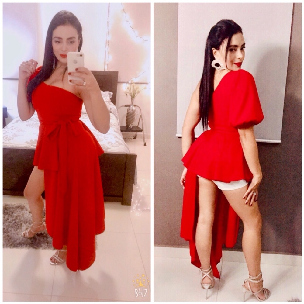 Asymmetric cut blouse dress